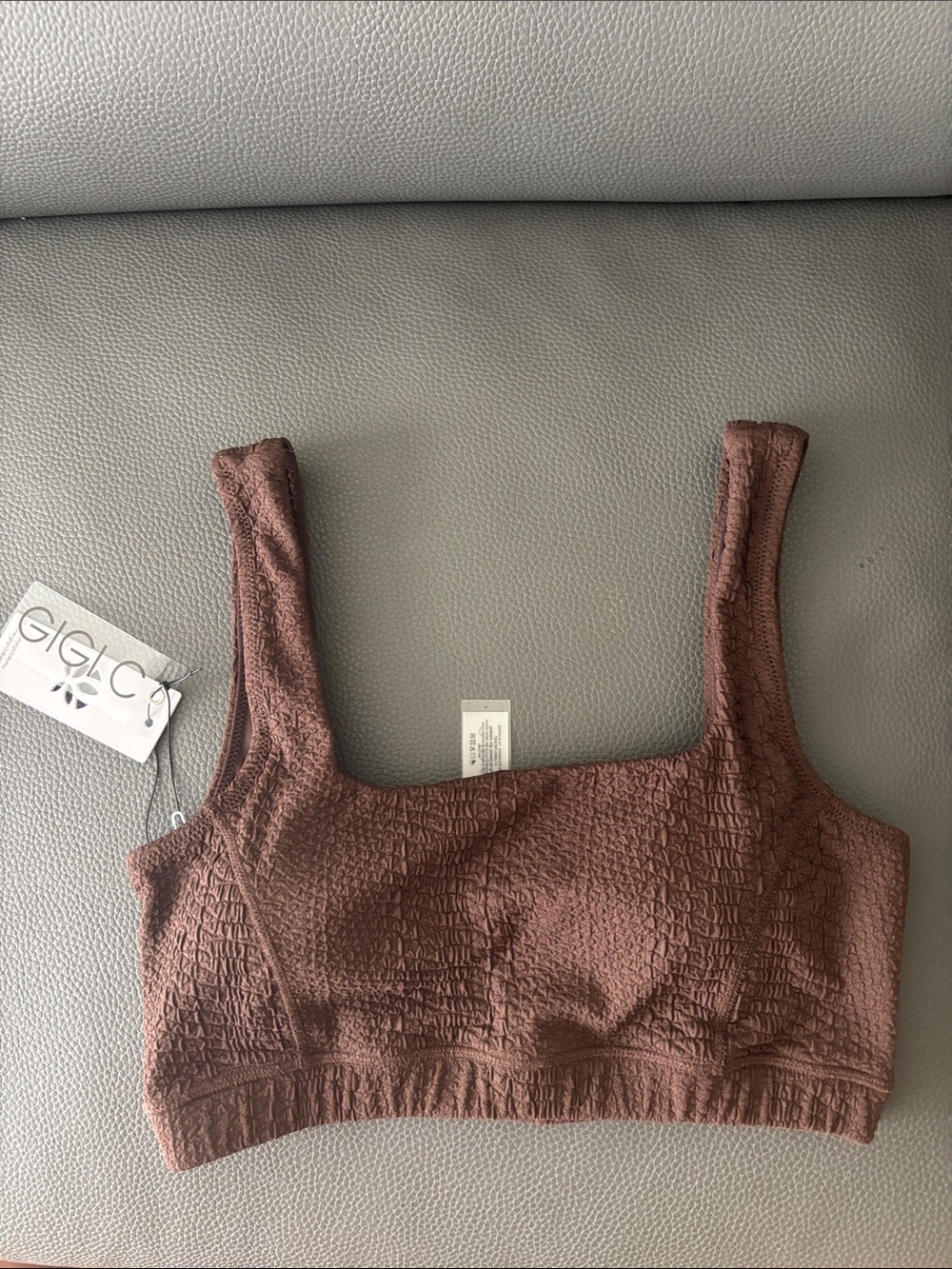 GIGI C Wilson Textured Square-Neck Sport Bra in Chocolate Brown